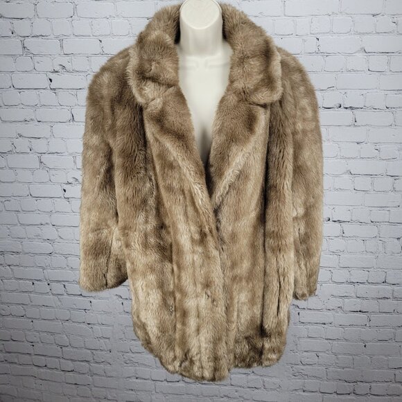 VTG Style VI Ltd Brown Faux Fur Hook & Loop Pockets Collared Lined Coat USA 18 - Picture 1 of 16